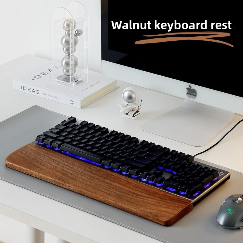 Gaming Keyboard Ergo - Teclado de madera maciza, reposamanos, alfombrilla