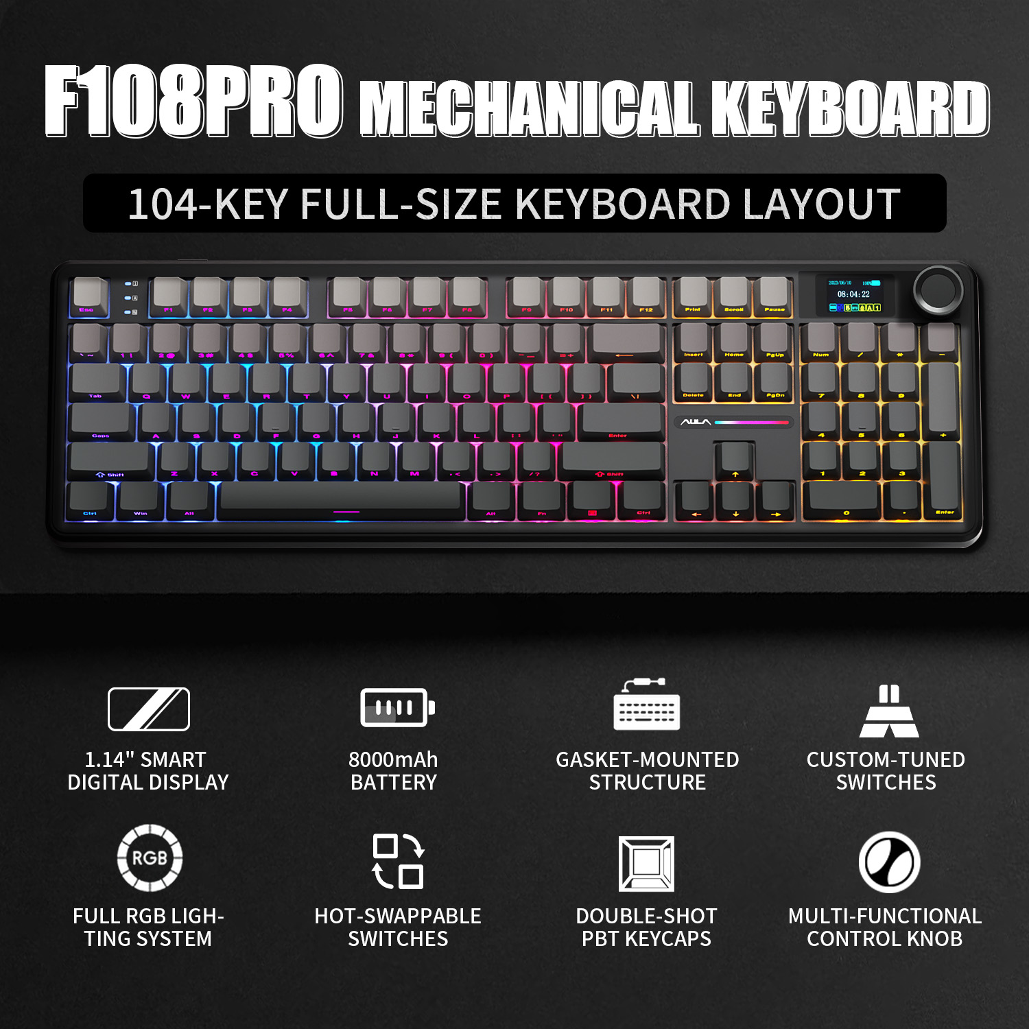Keyboard Gaming Transparent - Teclado Mecánico AULA F108 PRO, Diseño